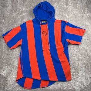 Vintage B.U.M. Equipment Striped Hoodie Tee Blue Orange Retro 90s Streetwear